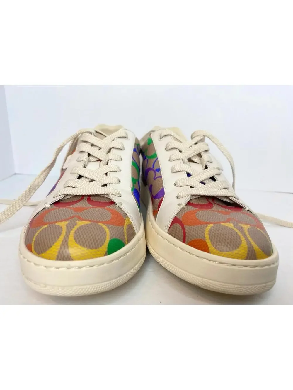 Coach Monogram Lowline Ladies Rainbow Coated Canvas Sneakers 7.5 B